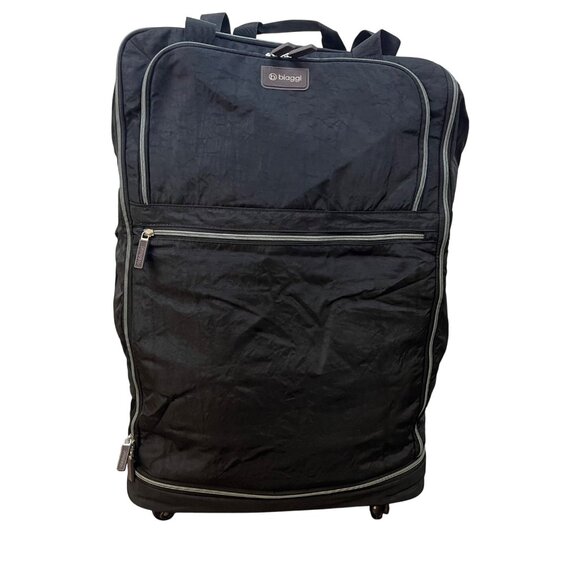 Biaggi Black Nylon Collapsible Rolling Duffel Bag With Multiple Pockets - Picture 1 of 14